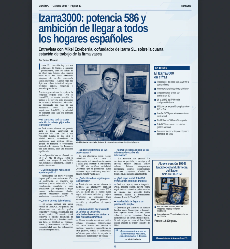 1994 MundoPC interview with Mikel Etxeberria about the Izarra3000